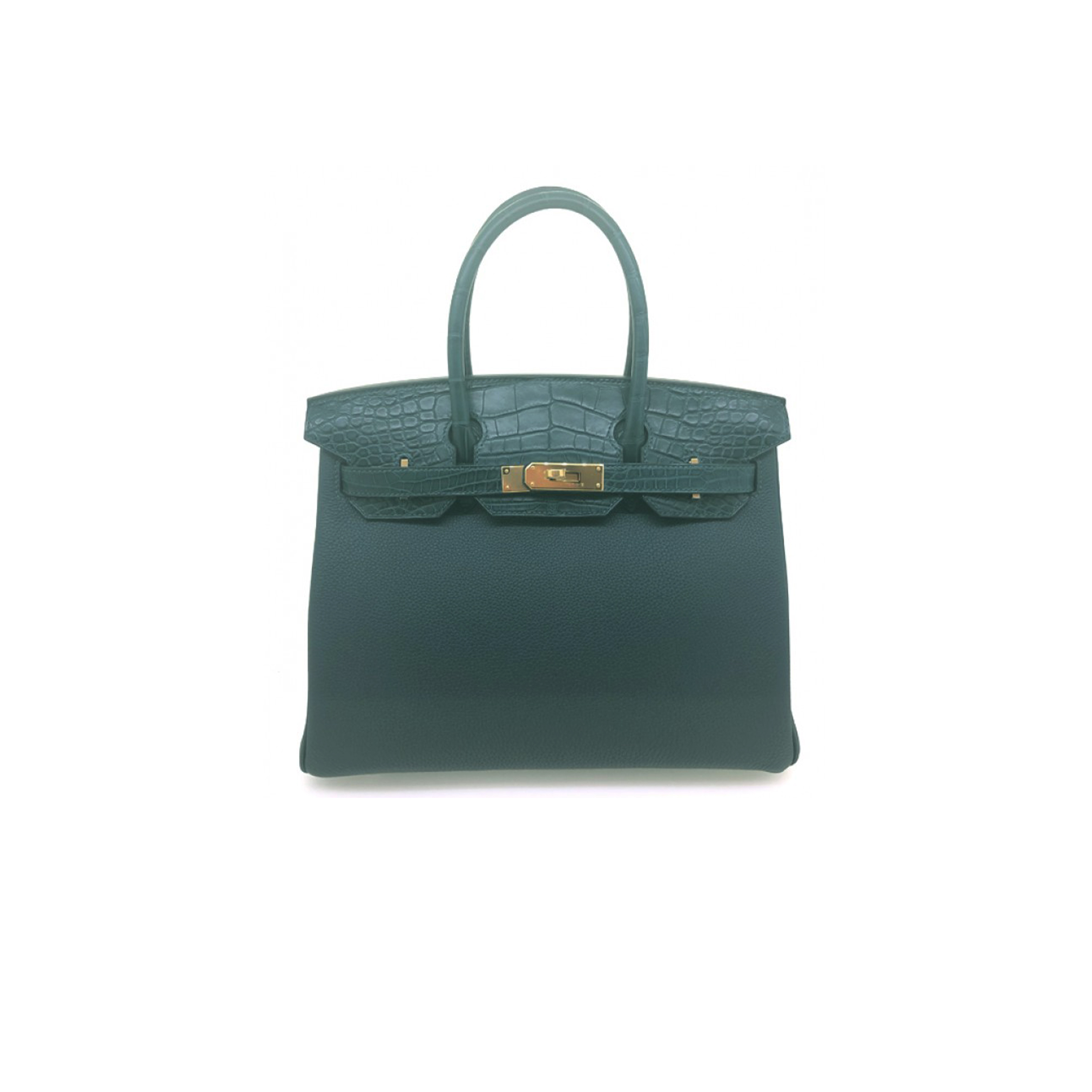 HERMÈS MASTER BIRKIN 30 MATTE CROCODILE AND TOGO LEATHER CYPRESS GREEN GOLD BUCKLE H076235CK36 (30*22*16cm)